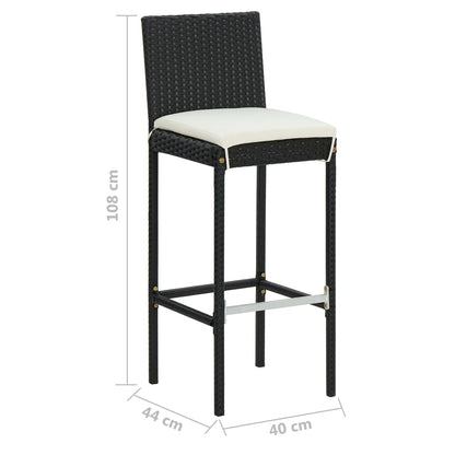 vidaXL 3 Piece Garden Bar Set with Cushions Poly Rattan Black
