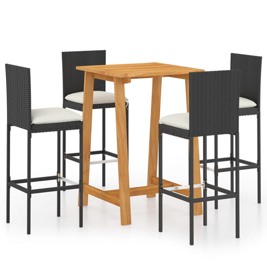 vidaXL 5 Piece Garden Bar Set with Cushions Poly Rattan Black