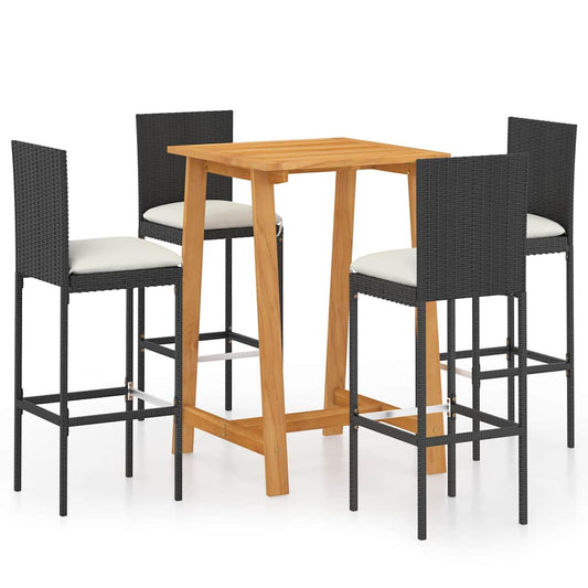 vidaXL 5 Piece Garden Bar Set with Cushions Poly Rattan Black