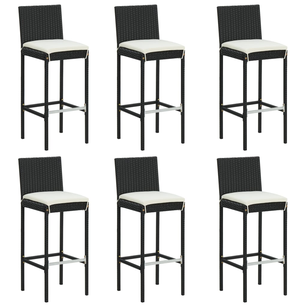 vidaXL 7 Piece Garden Bar Set with Cushions Poly Rattan Black
