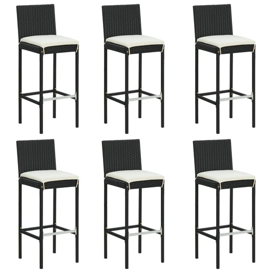 vidaXL 7 Piece Garden Bar Set with Cushions Poly Rattan Black