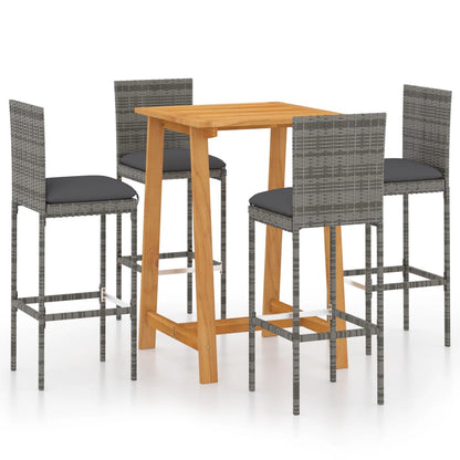 vidaXL 5 Piece Garden Bar Set with Cushions Poly Rattan Grey