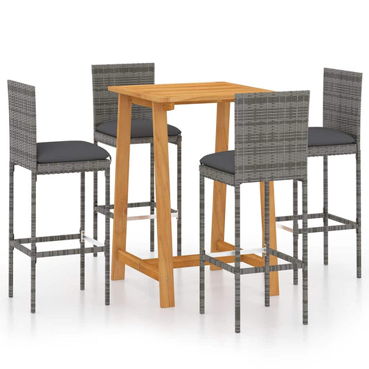 vidaXL 5 Piece Garden Bar Set with Cushions Poly Rattan Grey