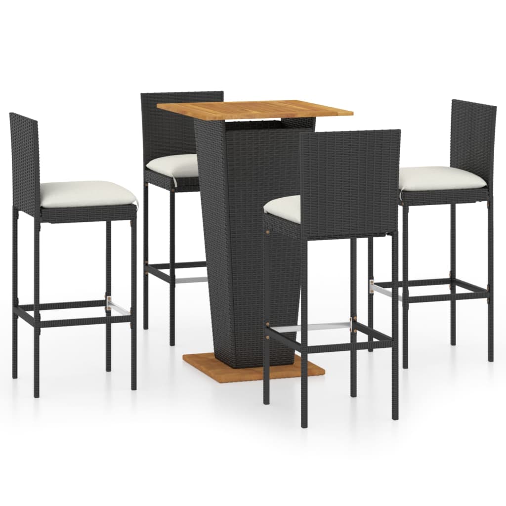 vidaXL 5 Piece Garden Bar Set with Cushions Poly Rattan Black