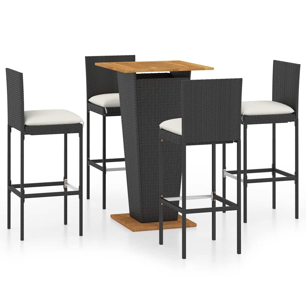vidaXL 5 Piece Garden Bar Set with Cushions Poly Rattan Black