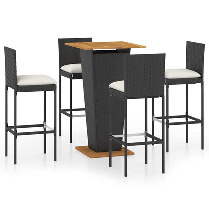 vidaXL 5 Piece Garden Bar Set with Cushions Poly Rattan Black
