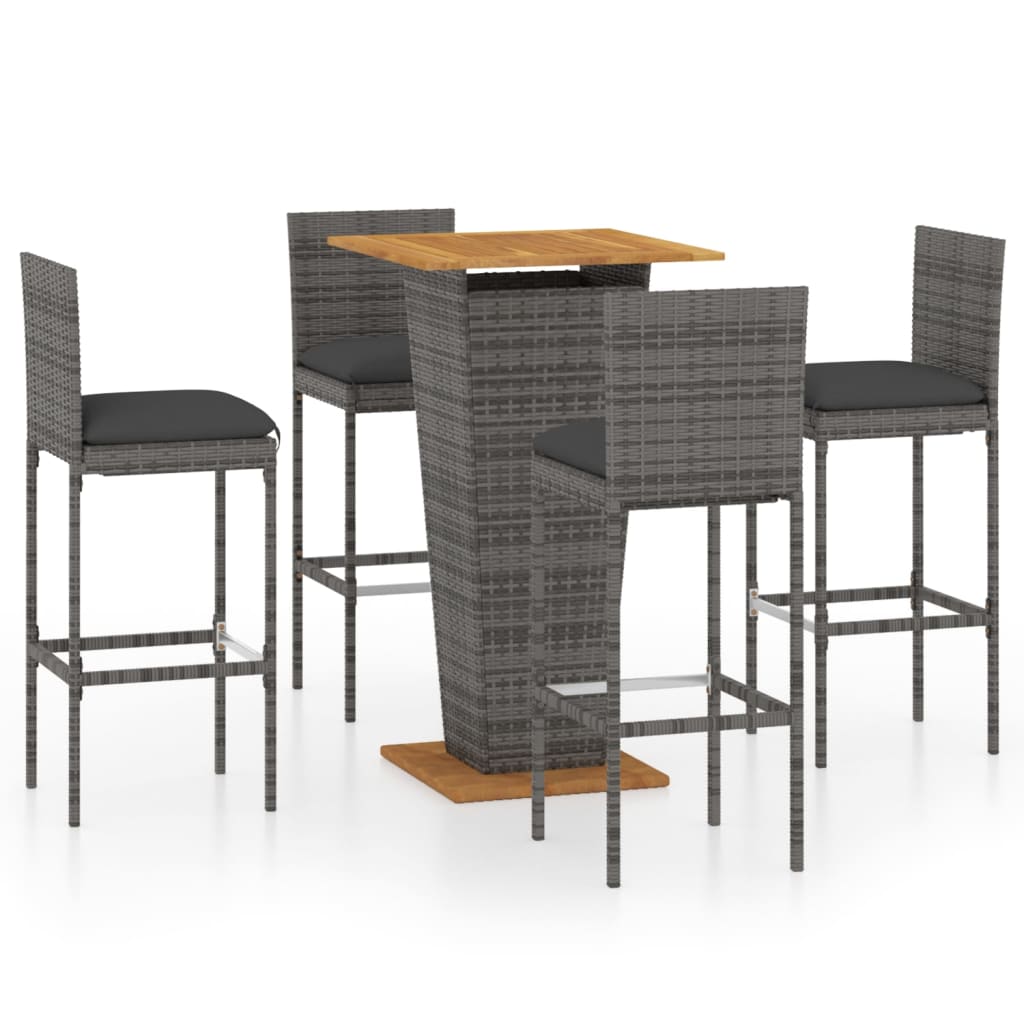 vidaXL 5 Piece Garden Bar Set with Cushions Poly Rattan Grey