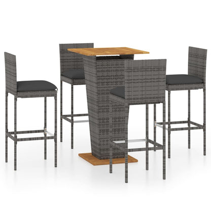 vidaXL 5 Piece Garden Bar Set with Cushions Poly Rattan Grey