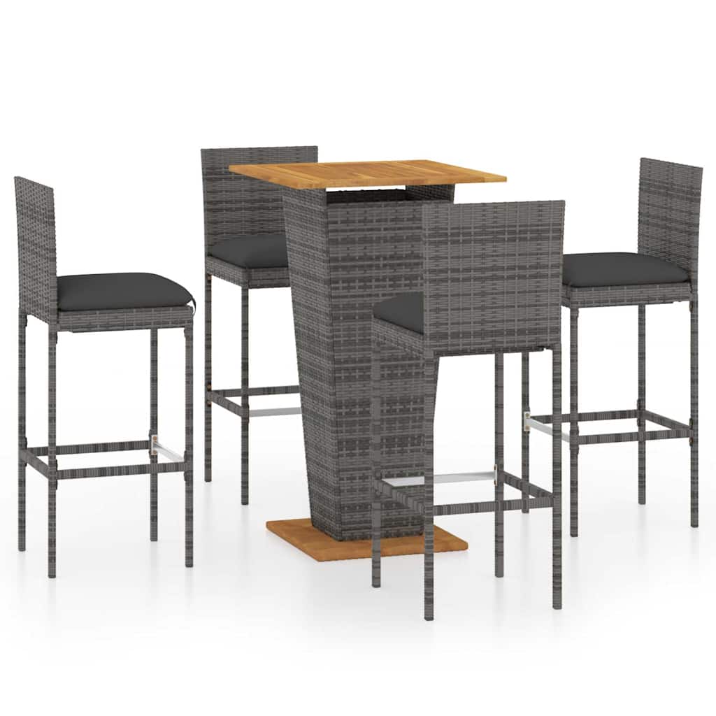 vidaXL 5 Piece Garden Bar Set with Cushions Poly Rattan Grey
