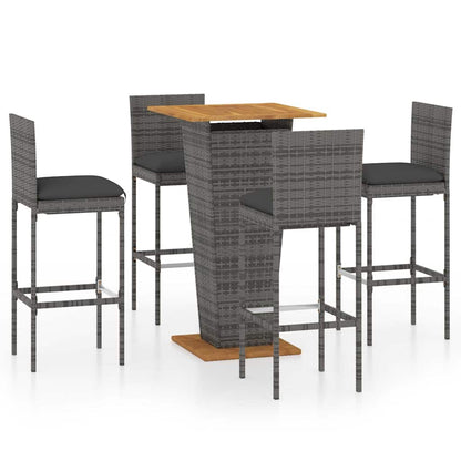vidaXL 5 Piece Garden Bar Set with Cushions Poly Rattan Grey