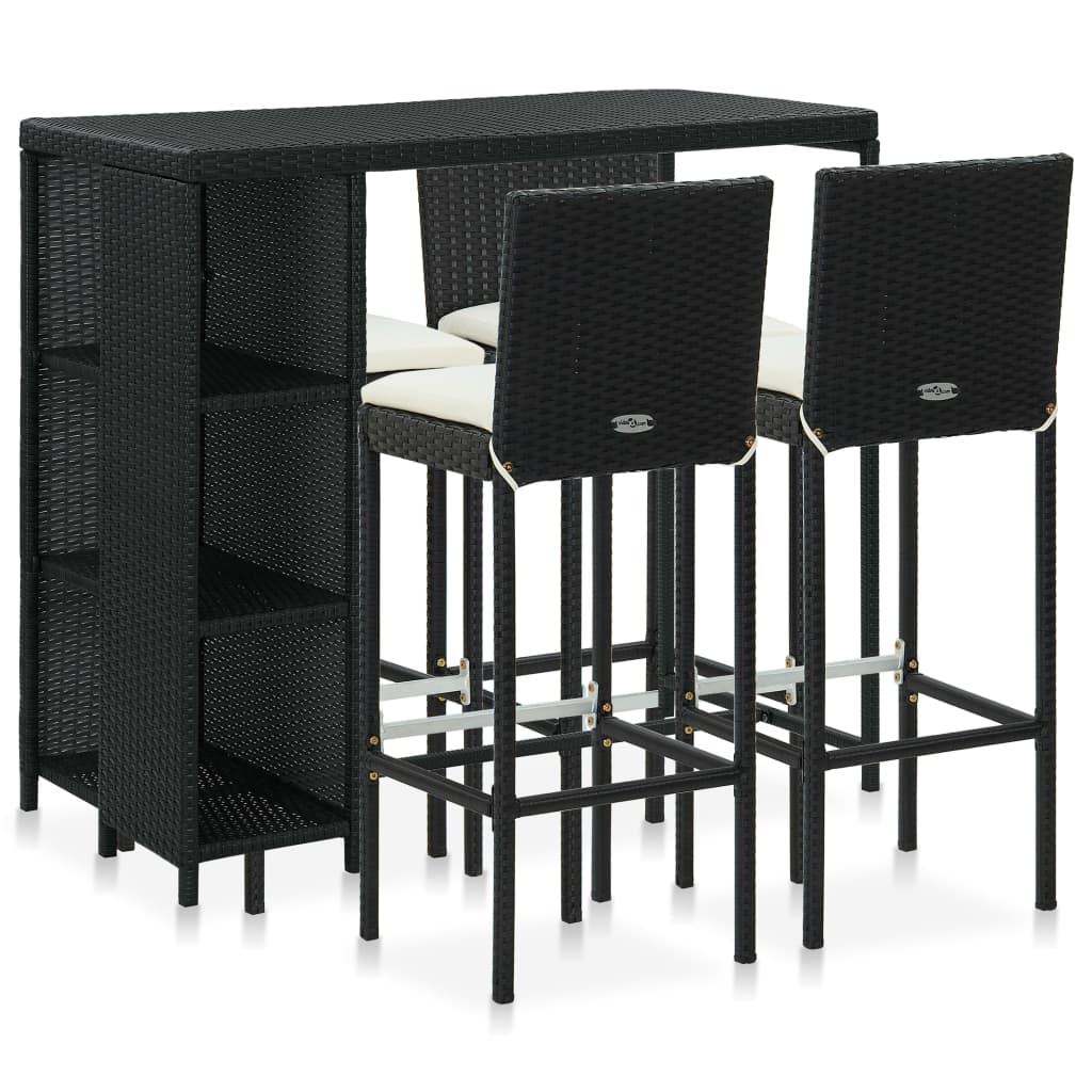 vidaXL 5 Piece Garden Bar Set with Cushions Poly Rattan Black