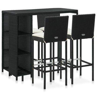 vidaXL 5 Piece Garden Bar Set with Cushions Poly Rattan Black