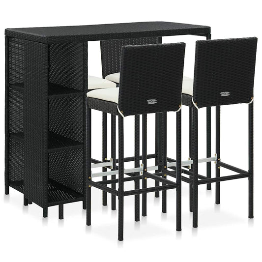 vidaXL 5 Piece Garden Bar Set with Cushions Poly Rattan Black