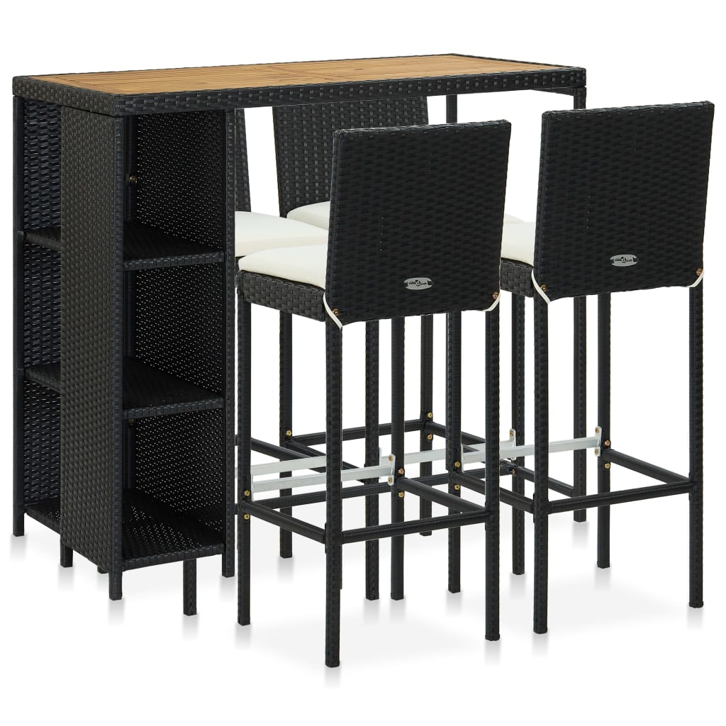vidaXL 5 Piece Garden Bar Set with Cushions Poly Rattan Black