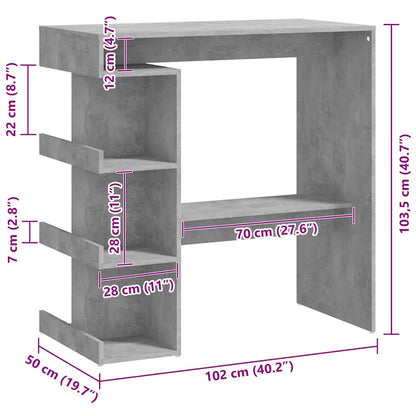 vidaXL Bar Table with Storage Rack Concrete Grey 100x50x101.5cm Engineered Wood