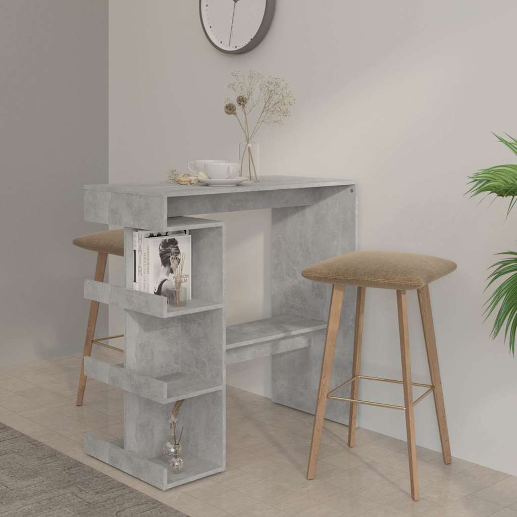 vidaXL Bar Table with Storage Rack Concrete Grey 100x50x101.5cm