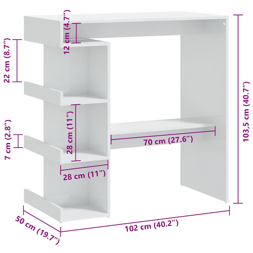 vidaXL Bar Table with Storage Rack High Gloss White 100x50x101.5 cm