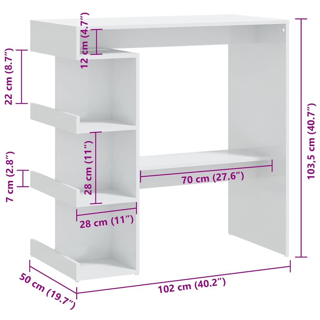 vidaXL Bar Table with Storage Rack High Gloss White 100x50x101,5 cm