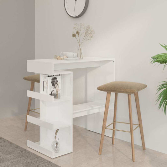 vidaXL Bar Table with Storage Rack High Gloss White 100x50x101,5 cm