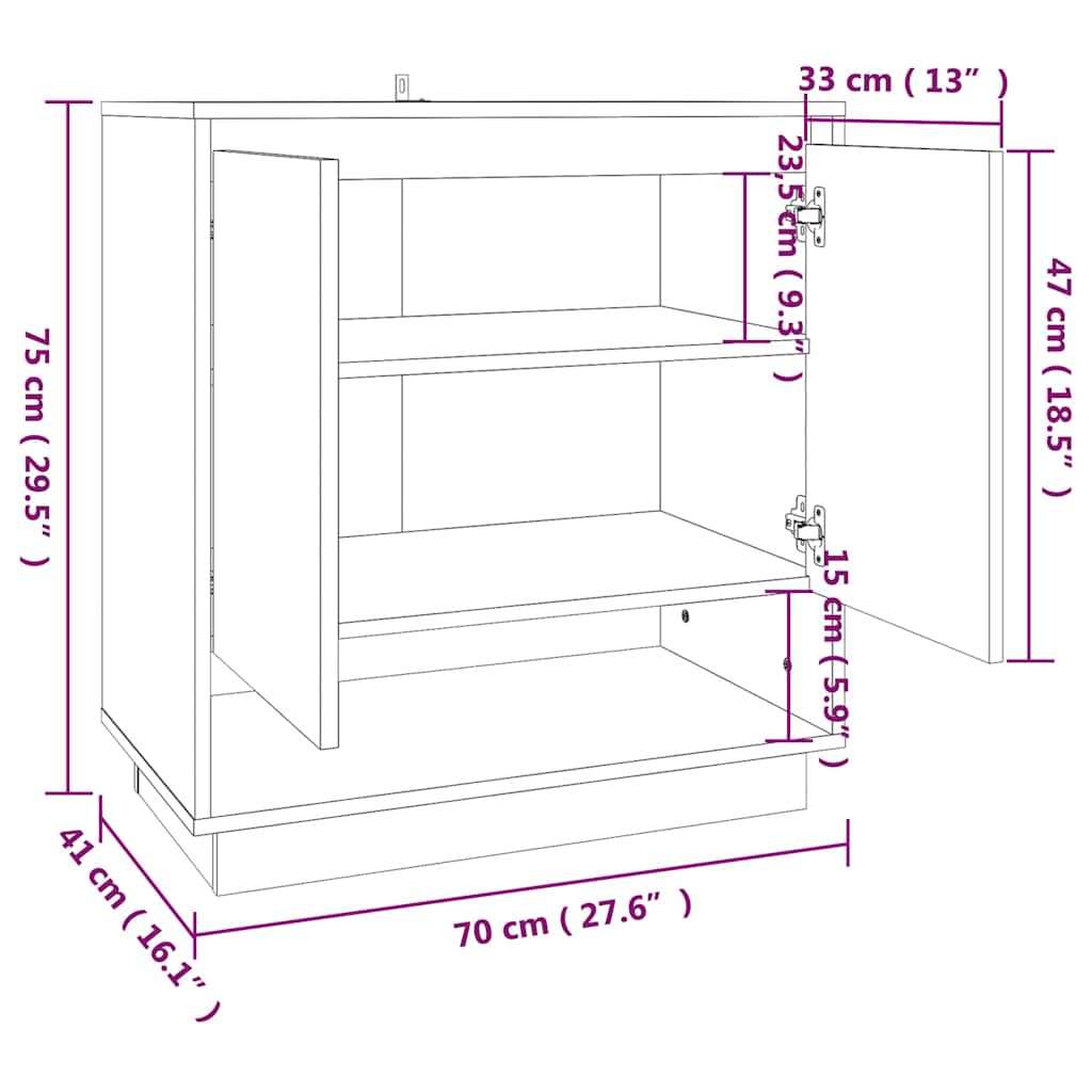 809542 vidaXL Sideboard Sonoma Oak 70x41x75 cm Engineered Wood