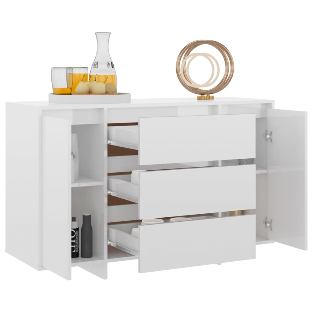 vidaXL Sideboard with 3 Drawers High Gloss White 120x41x75 cm Engineered Wood