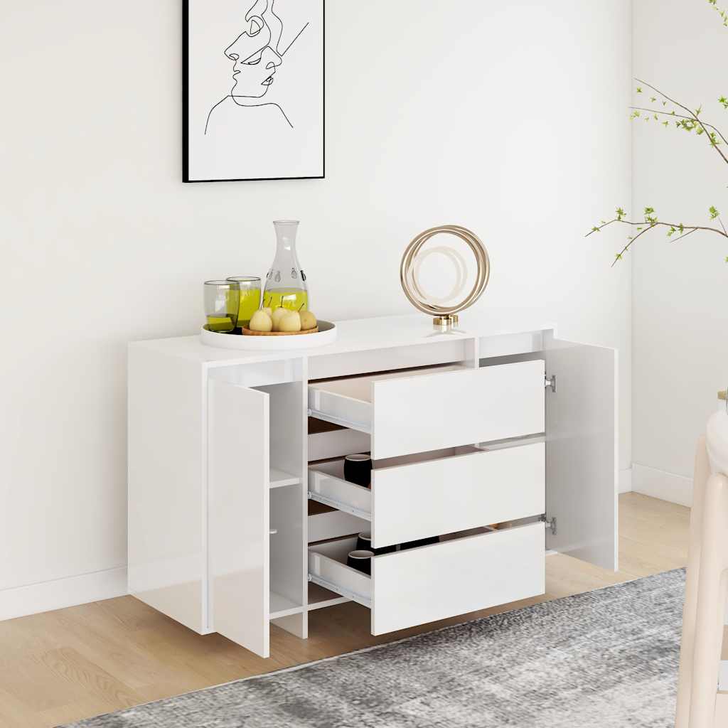 vidaXL Sideboard with 3 Drawers High Gloss White 120x41x75 cm