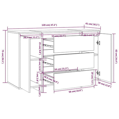 vidaXL Sideboard with 3 Drawers High Gloss White 120x41x75 cm