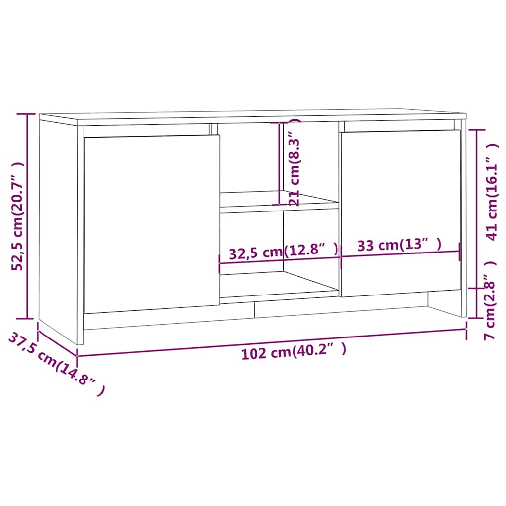 vidaXL TV Cabinet Sonoma Oak 102x37.5x52.5 cm Engineered Wood