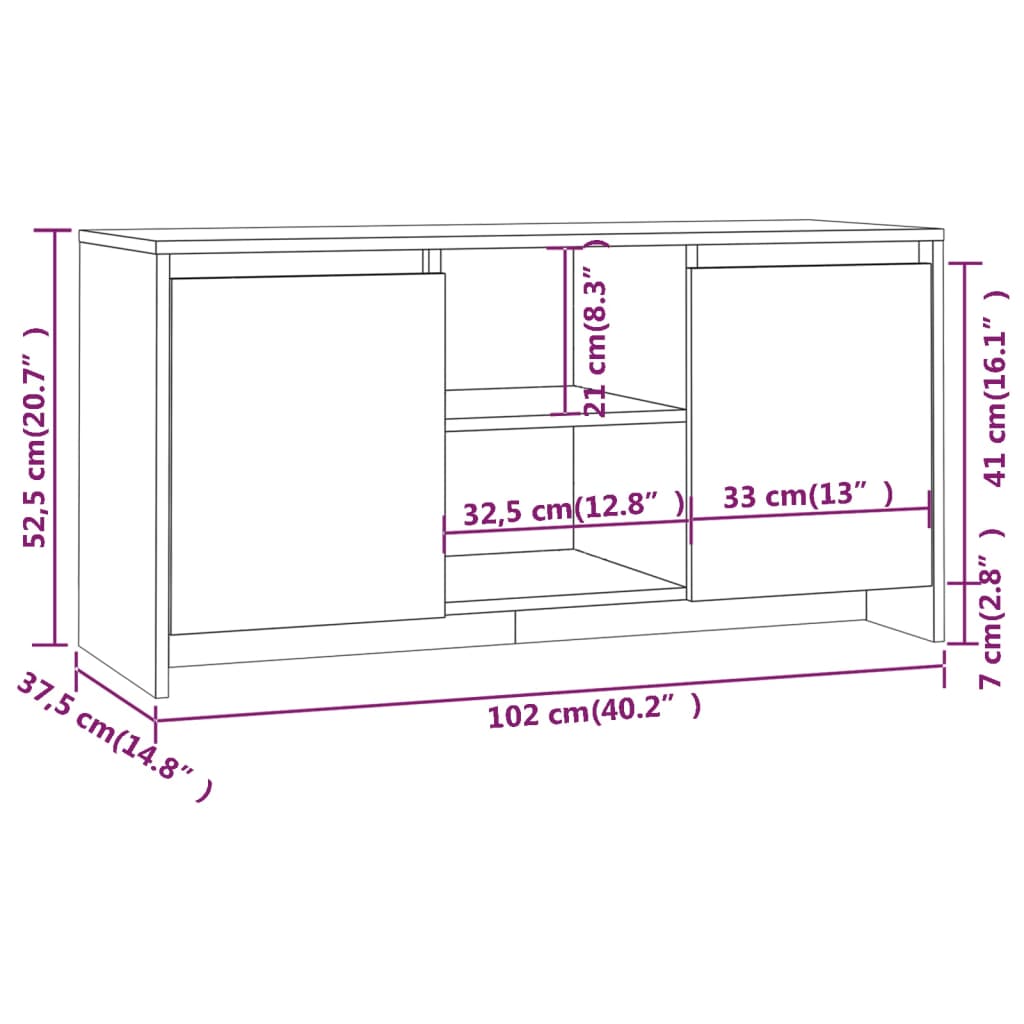 vidaXL TV Cabinet Concrete Grey 102x37.5x52.5 cm Engineered Wood