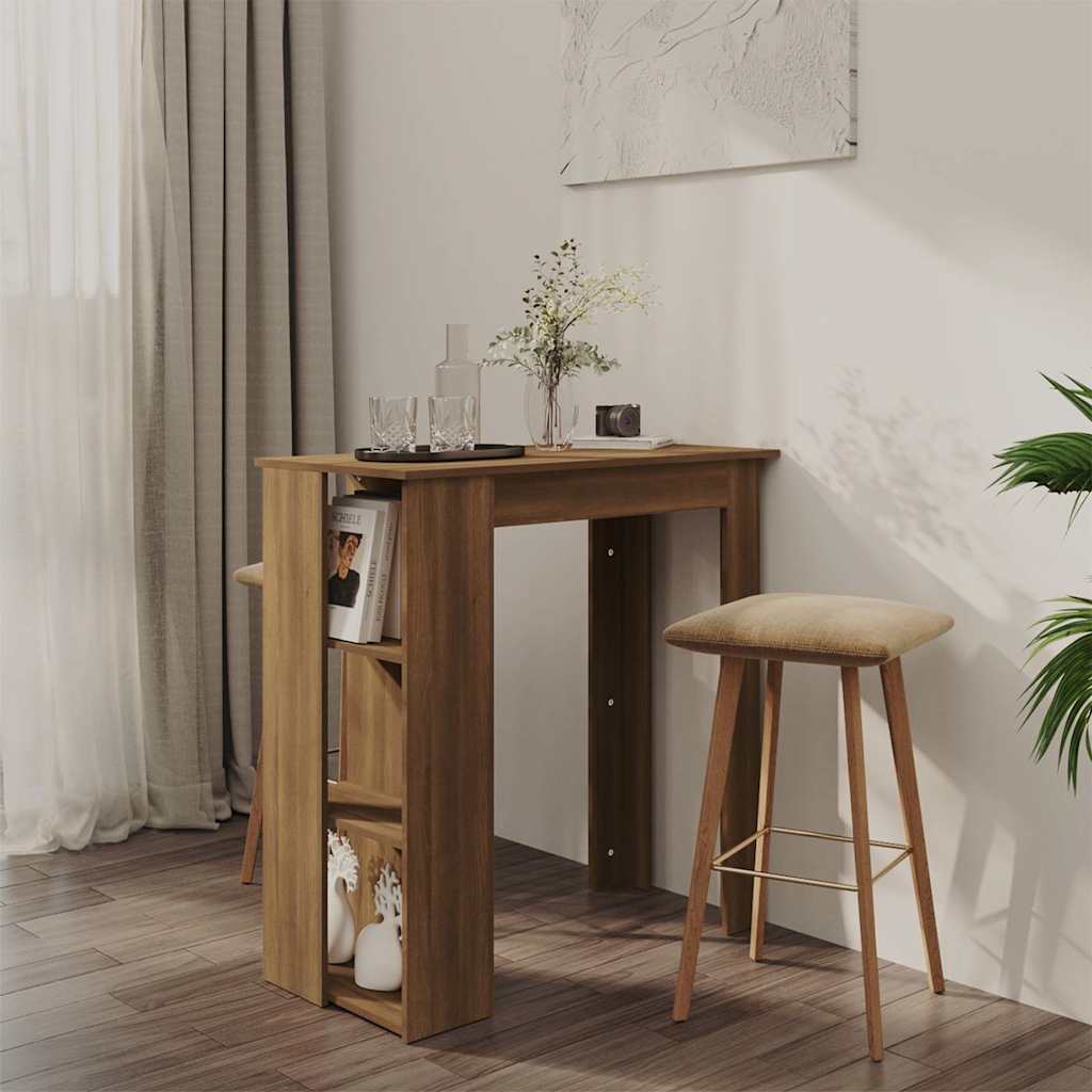 vidaXL Bar Table with Shelf Brown Oak 102x50x103,5 cm Engineered Wood