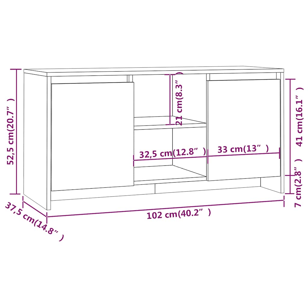 vidaXL TV Cabinet Smoked Oak 102x37.5x52.5 cm Engineered Wood