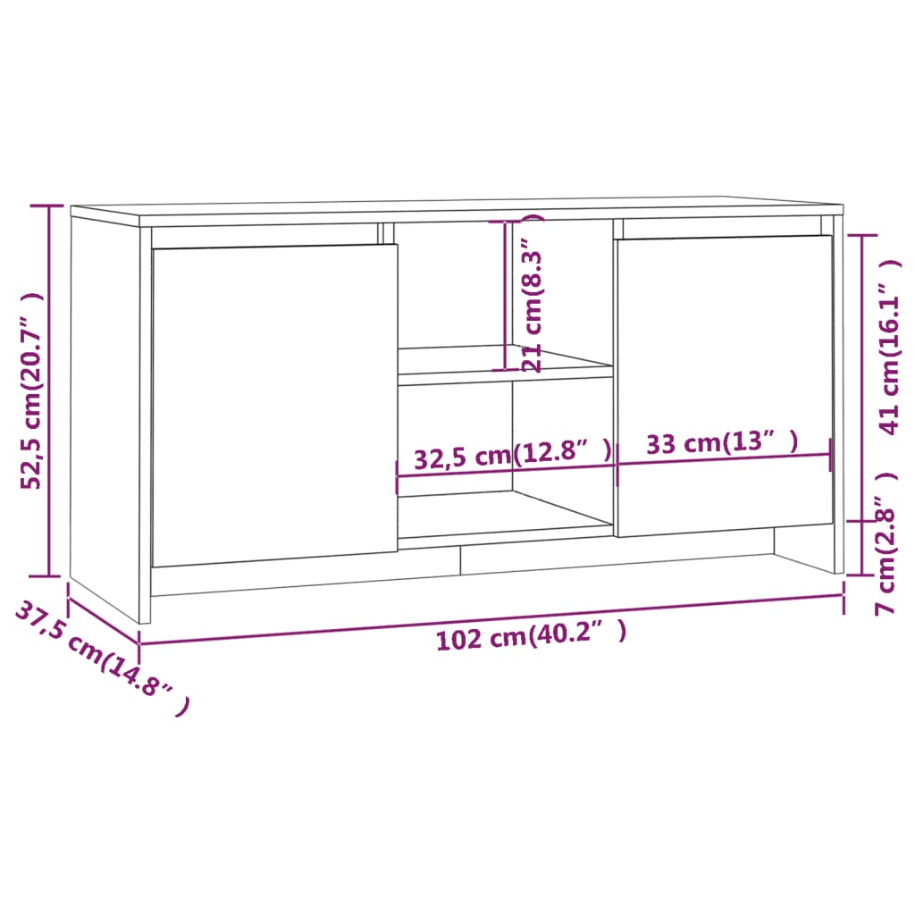 vidaXL TV Cabinet Grey Sonoma 102x37.5x52.5 cm Engineered Wood
