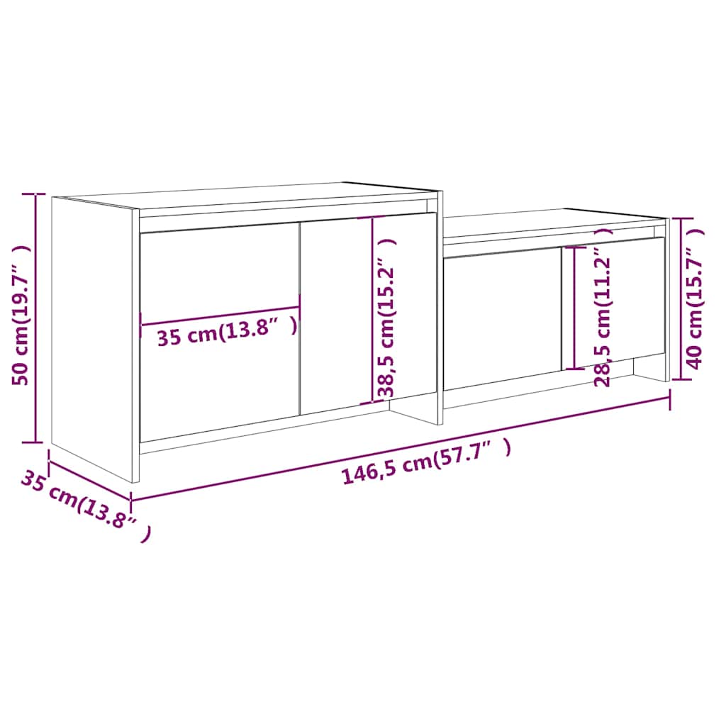 vidaXL TV Cabinet Smoked Oak 146,5x35x50 cm Engineered Wood