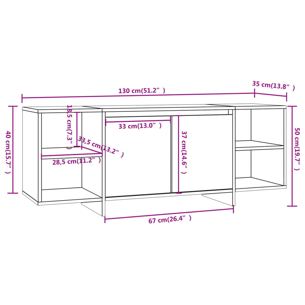 vidaXL TV Cabinet Smoked Oak 130x35x50 cm Engineered Wood