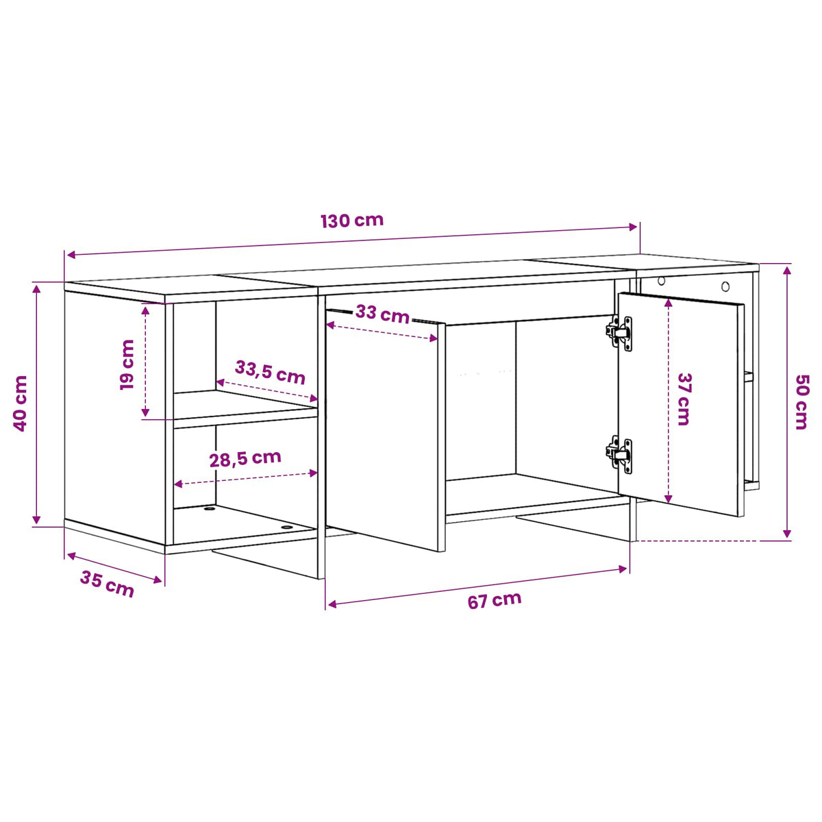 vidaXL TV Cabinet Grey Sonoma 130x35x50 cm Engineered Wood