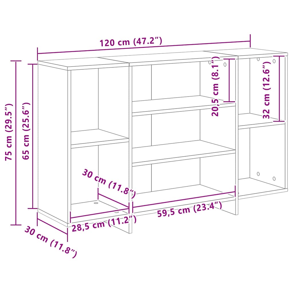 813066 vidaXL Sideboard Grey Sonoma 120x30x75 cm Engineered Wood