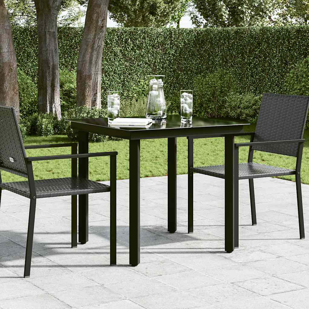 vidaXL Garden Dining Table Black 80x80x74 cm Steel and Glass