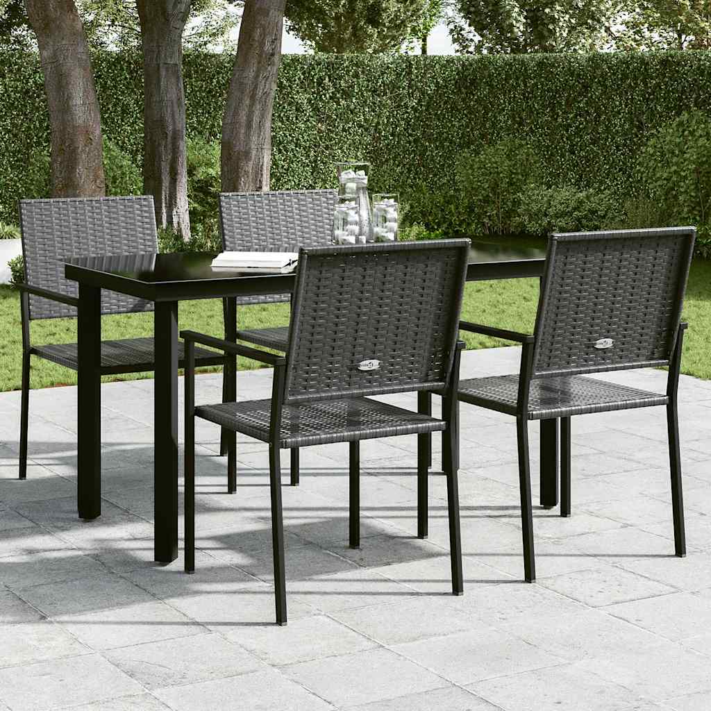 vidaXL Garden Dining Table Black 140x70x74 cm Steel and Glass