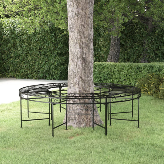 vidaXL Round Tree Bench Ø160 cm Black Steel