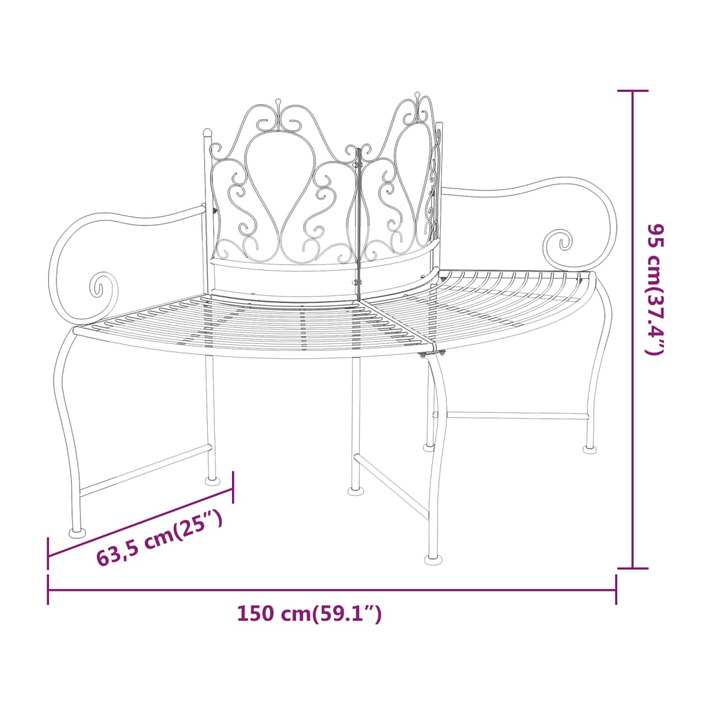 vidaXL Tree Bench | Black | Steel | 150 cm diameter | Durable | Tree Bench