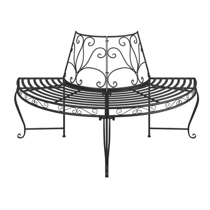 vidaXL Tree Bench | Black | Steel | Half Round | Decorative Inlays