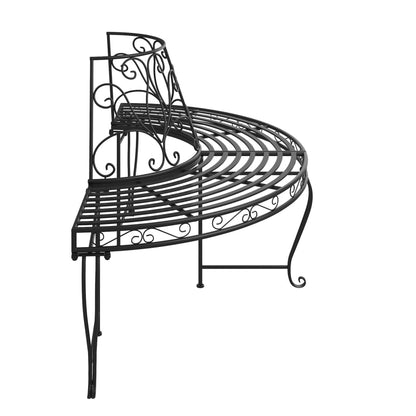 vidaXL Tree Bench | Black | Steel | Half Round | Decorative Inlays