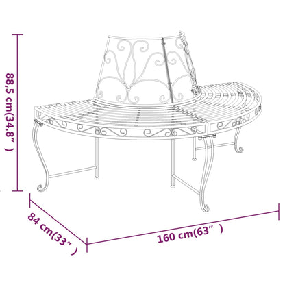 vidaXL Tree Bench | Black | Steel | Half Round | Decorative Inlays