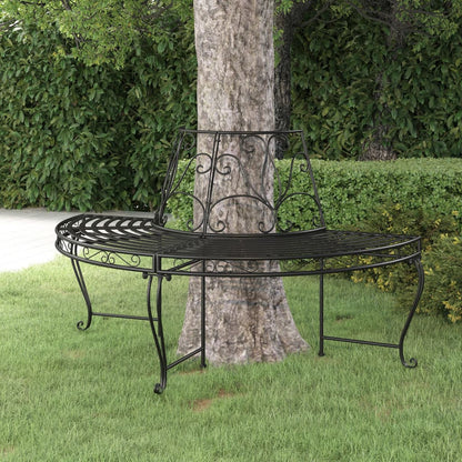 vidaXL Tree Bench | Black | Steel | Half Round | Decorative Inlays