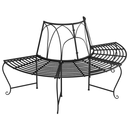 vidaXL Tree Bench | Black | Steel | Medium | Durable | Half Round Tree Bench