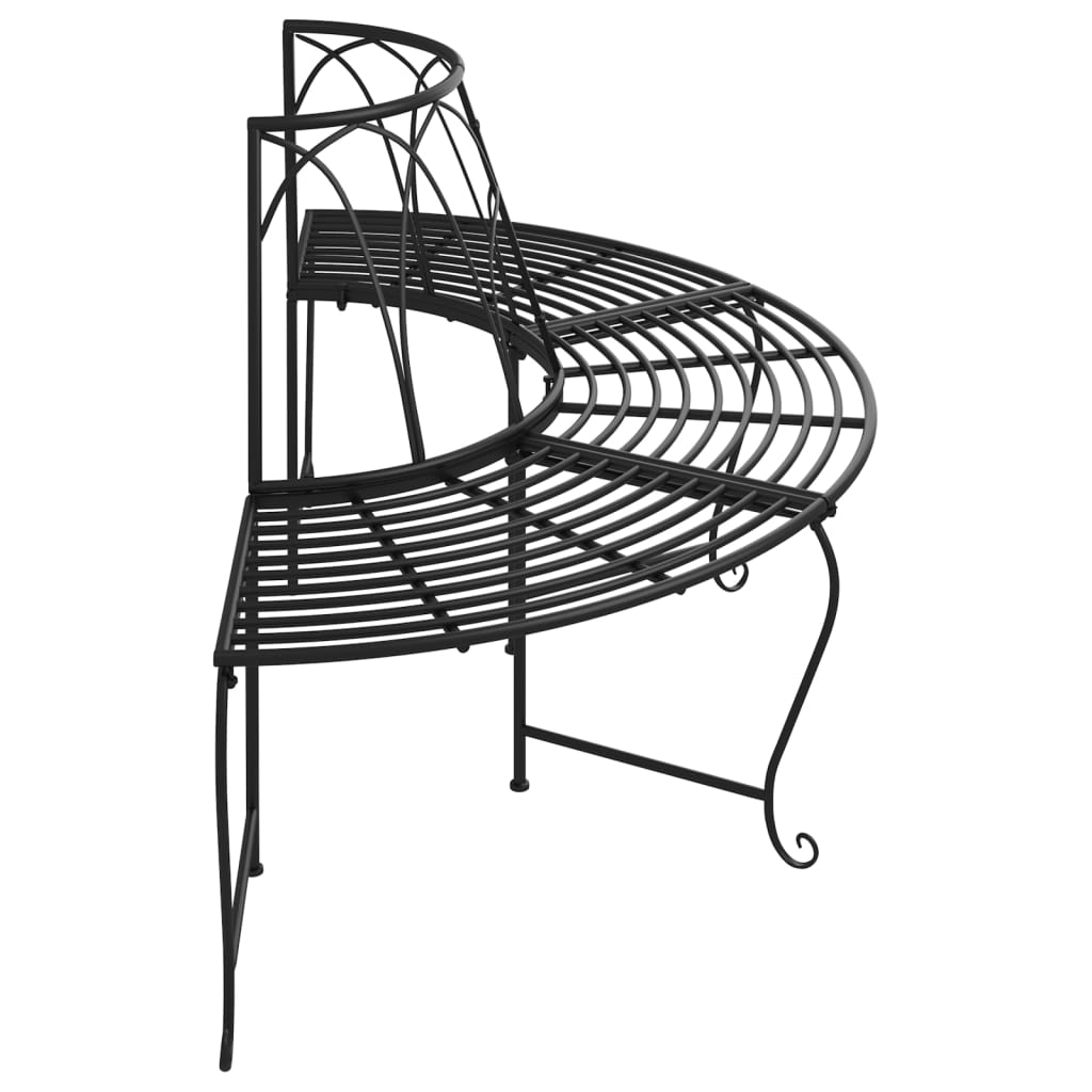vidaXL Tree Bench | Black | Steel | Medium | Durable | Half Round Tree Bench