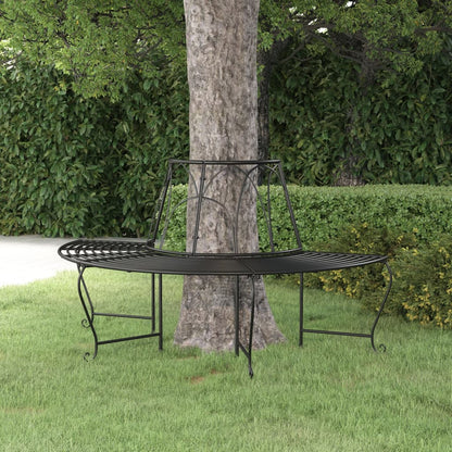 vidaXL Tree Bench | Black | Steel | Medium | Durable | Half Round Tree Bench