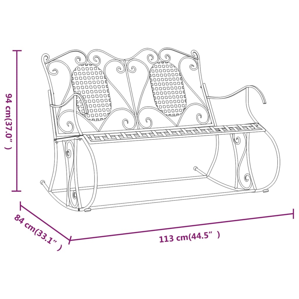 vidaXL Rocking Bench | Black | Steel | Standard | Rocking Bench | Rectangular