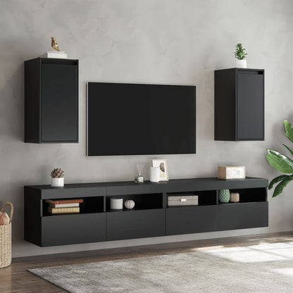 vidaXL Wall Cabinets 2 pcs Black 30x30x60 cm Solid Wood Pine