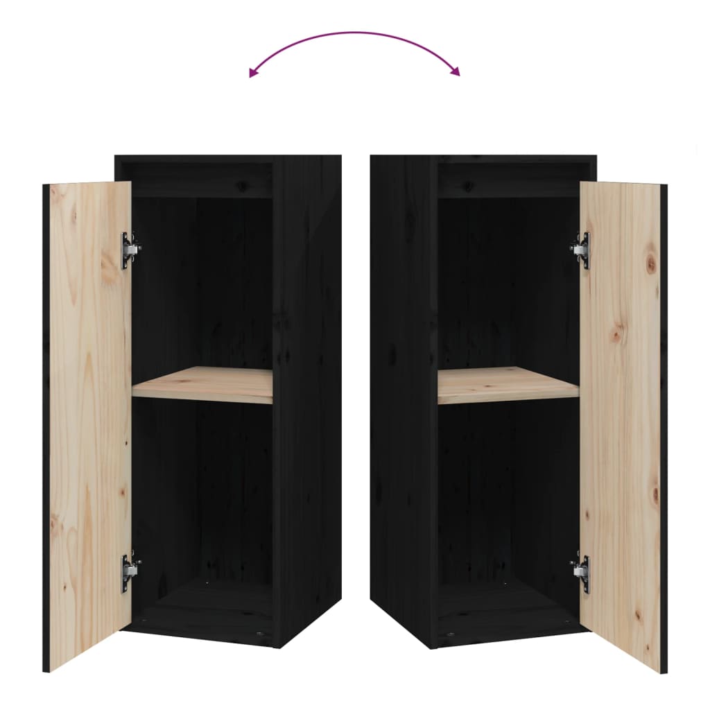 vidaXL Wall Cabinets 2 pcs Black 30x30x80 cm Solid Wood Pine